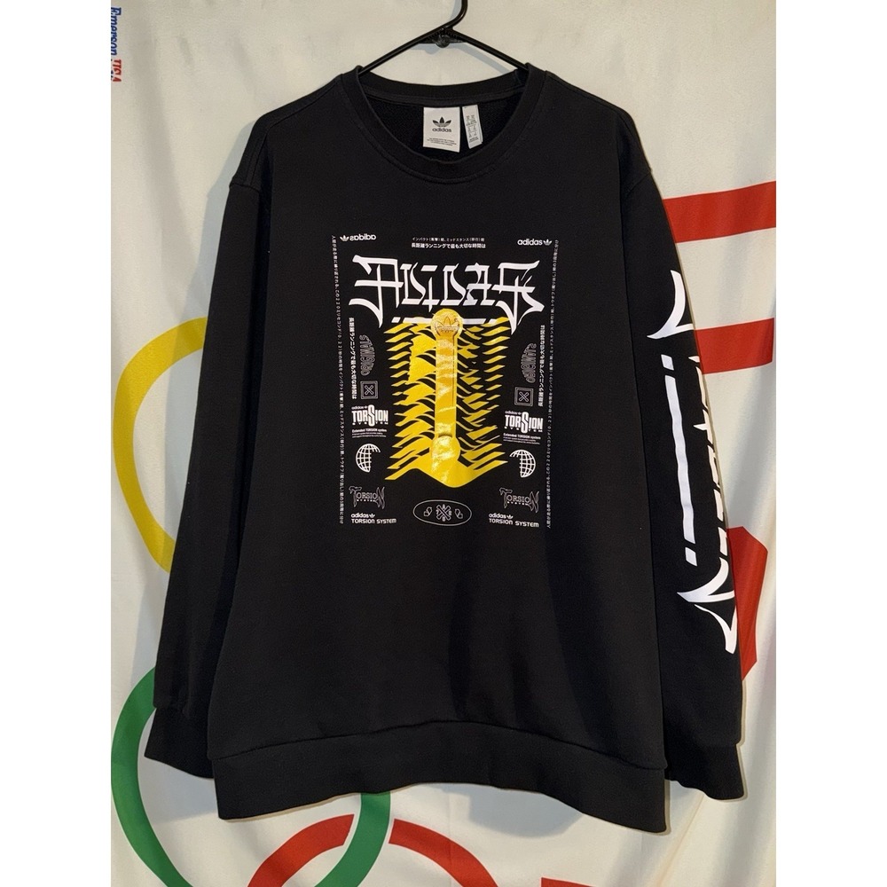 Adidas Torsion System Sweatshirt Mens XL Black Crewneck Graphic Print